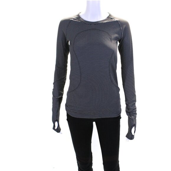 Lululemon Swiftly Run Long Sleeve White Black Striped 6 NWOT - Picture 5 of 10